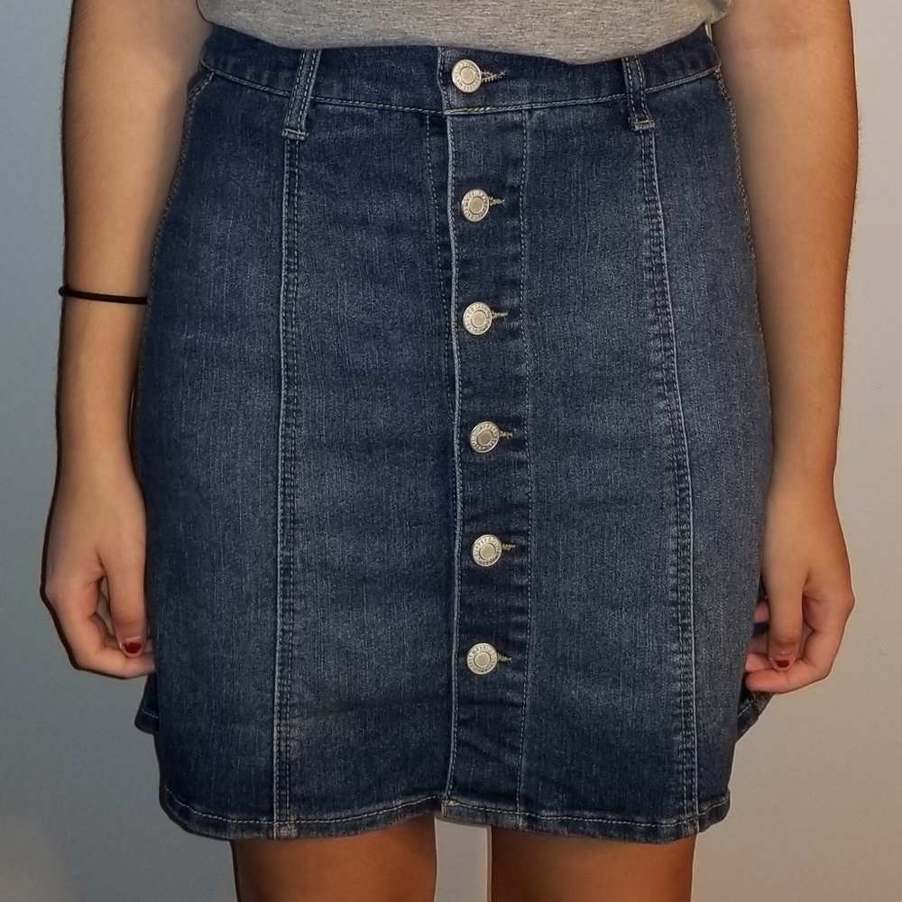 Denim Button-down Mini Skirt - Picture 1 of 7